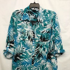 SOLD: Notations teal and black blouse